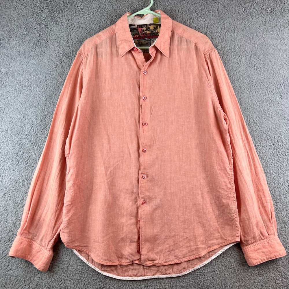 Robert Graham Mens Orange Long Sleeve Button Up‎ Linen Shirt Sz M